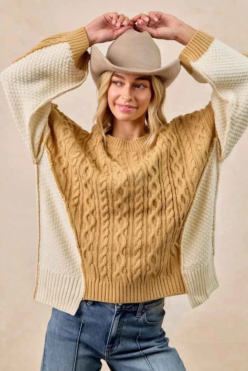BiBi Cable Knit With Hacci Combo Sweater With Uneven Hem Detail 8df96f594a6e454e8de11f3e5192c8a3-Max-Origin