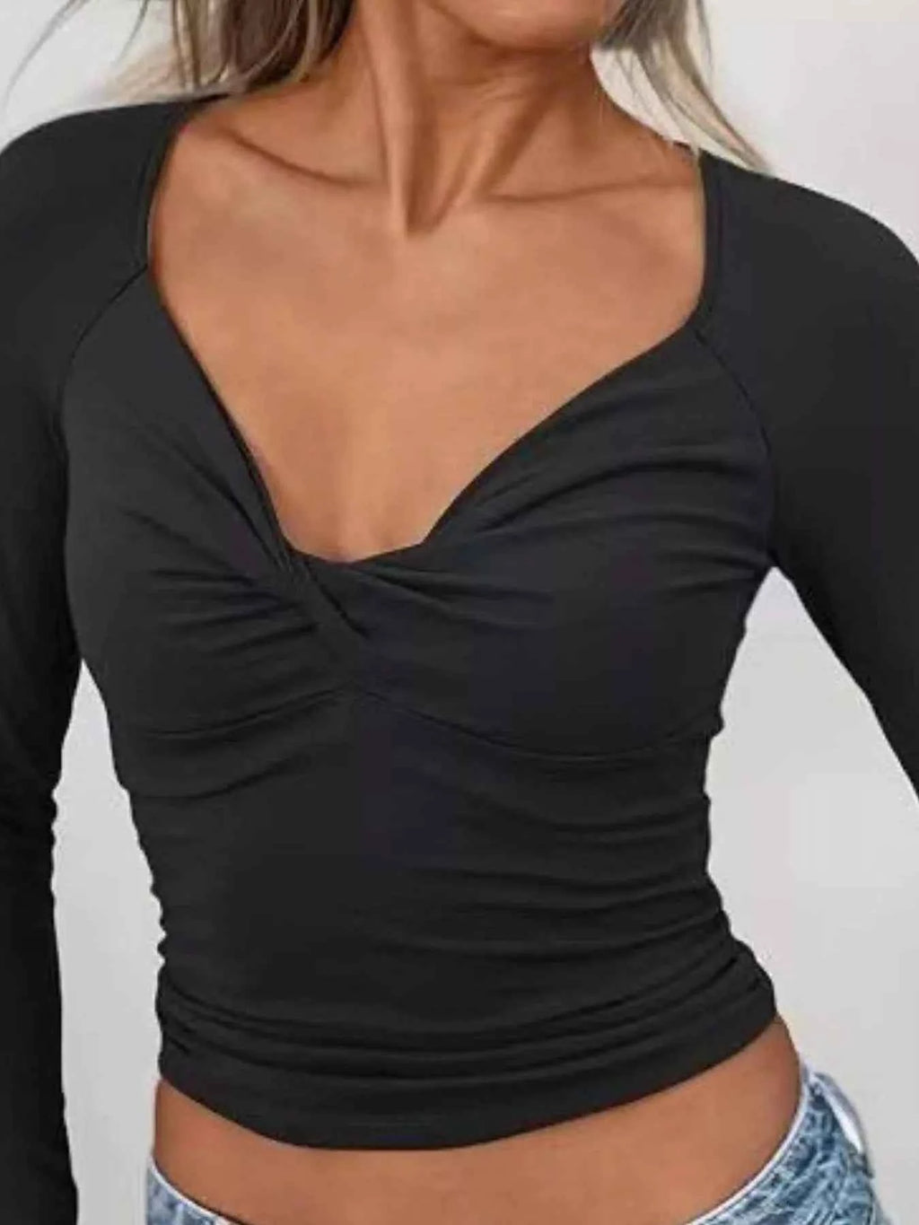 Twist Front Long Sleeve Fitted T-Shirt 8dfd1d07-2b0b-4e81-b714-f267dc96aeac-Max-Origin