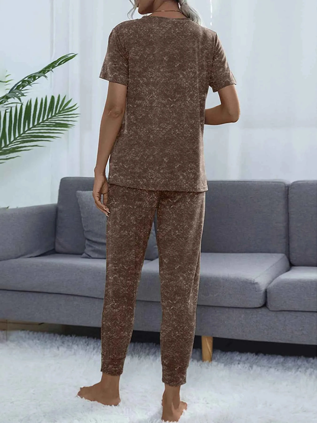 Round Neck Short Sleeve Top and Pants Lounge Set 8e0403a426834bf49e09ea6e54073089-Max-Origin