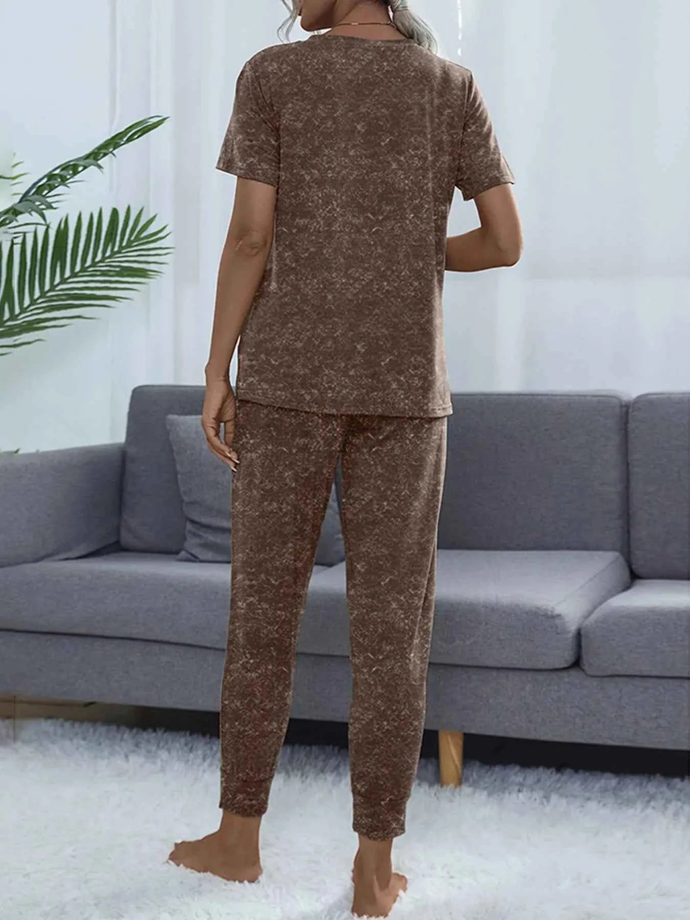 Round Neck Short Sleeve Top and Pants Lounge Set 8e0403a426834bf49e09ea6e54073089-Max-Origin