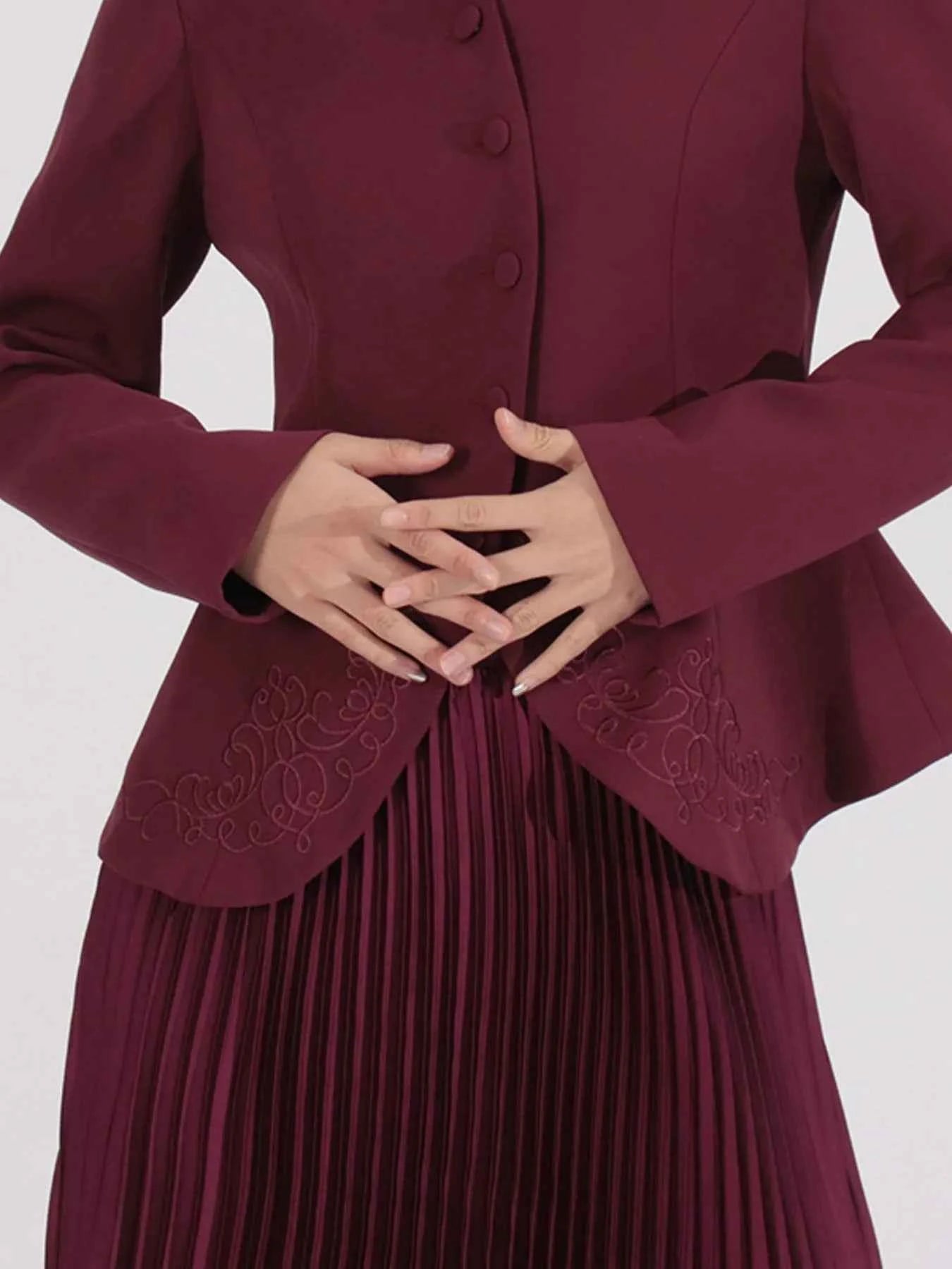 Button Up Long Sleeve Top and Pleated Skirt Set 8e0a0535-20ac-4ce8-aae2-2976e69cf74d-Max-Origin