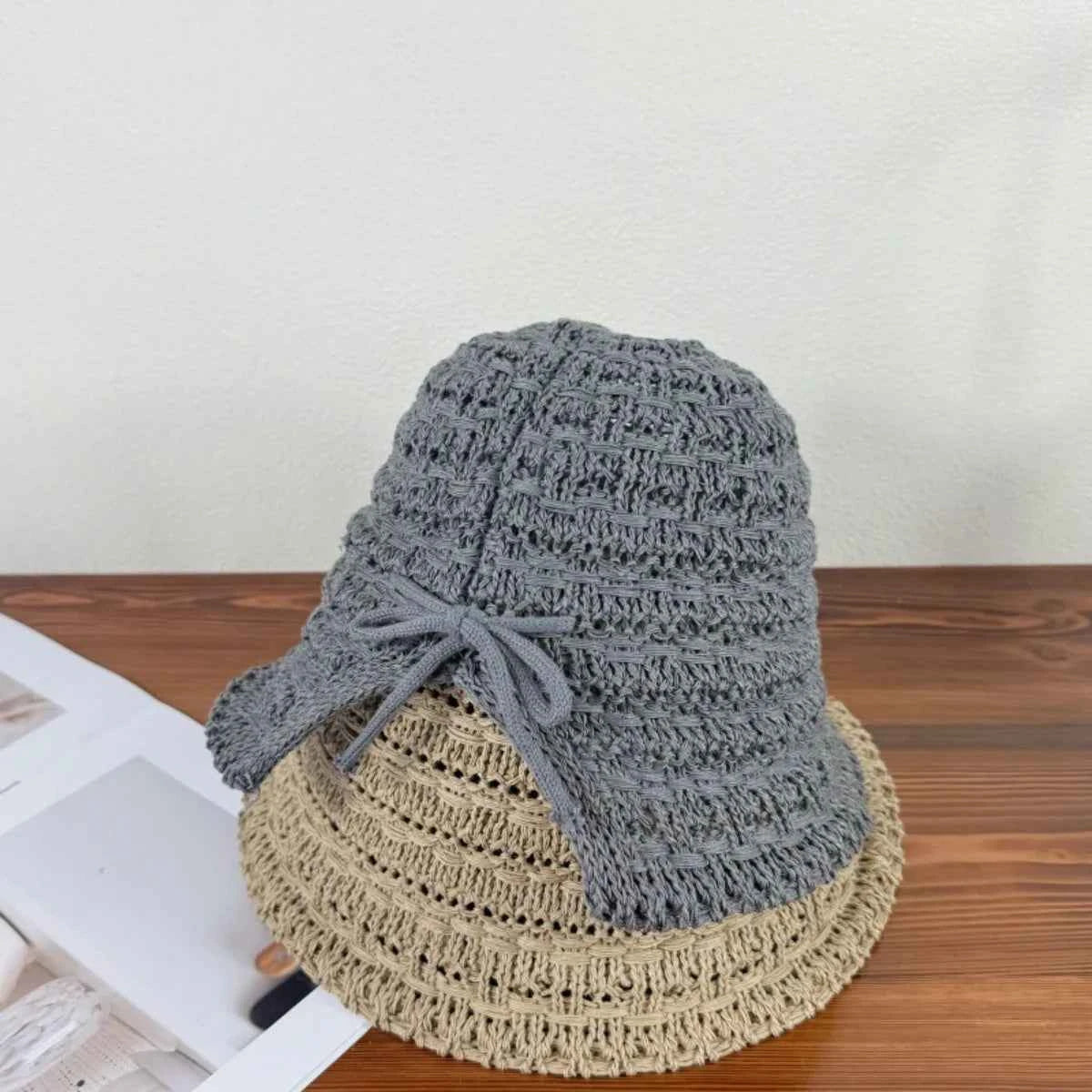 Crochet Bucket Hat with Drawstring Gray One Size 8e0f6aed-34b7-46cc-a657-3a49489b9659-Max-Origin