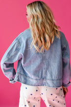 Beau Blue Draw-cord Hem Light Wash Denim Jacket 8e0f84dcb6f4e624