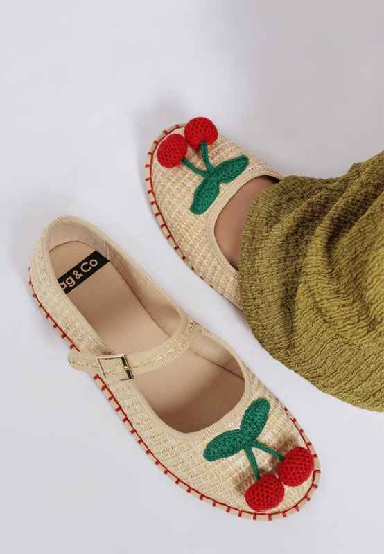 Brunch Date Cherry Accent Mary Jane Flats Beige 8e1565ea-b5c3-4052-9ed4-6aafbbafb659