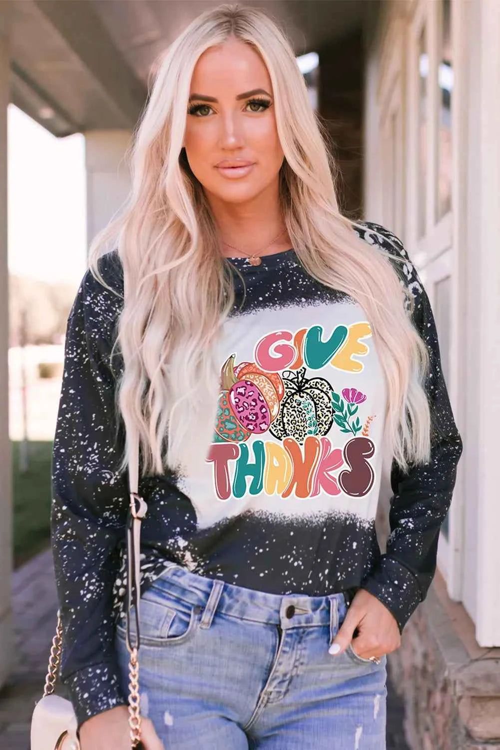Pumpkin Graphic Round Neck Long Sleeve T-Shirt Black 8e157177-84bc-40c2-8e79-61702aa40f94-Max