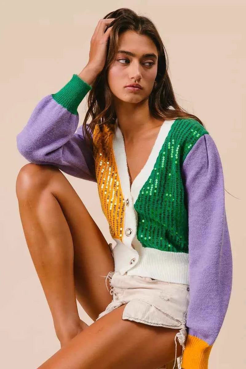 BiBi Mardi Gras Color Block Sequin Sweater Cardigan 8e165e63d43b48bdb6070d409087d034-Max-Origin