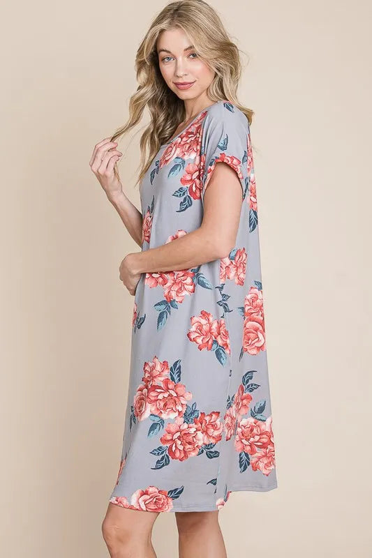 Floral Round Neck Short Tee Dress with Pockets 8e234c75-2089-43cc-8598-d8c8485a8487-Max