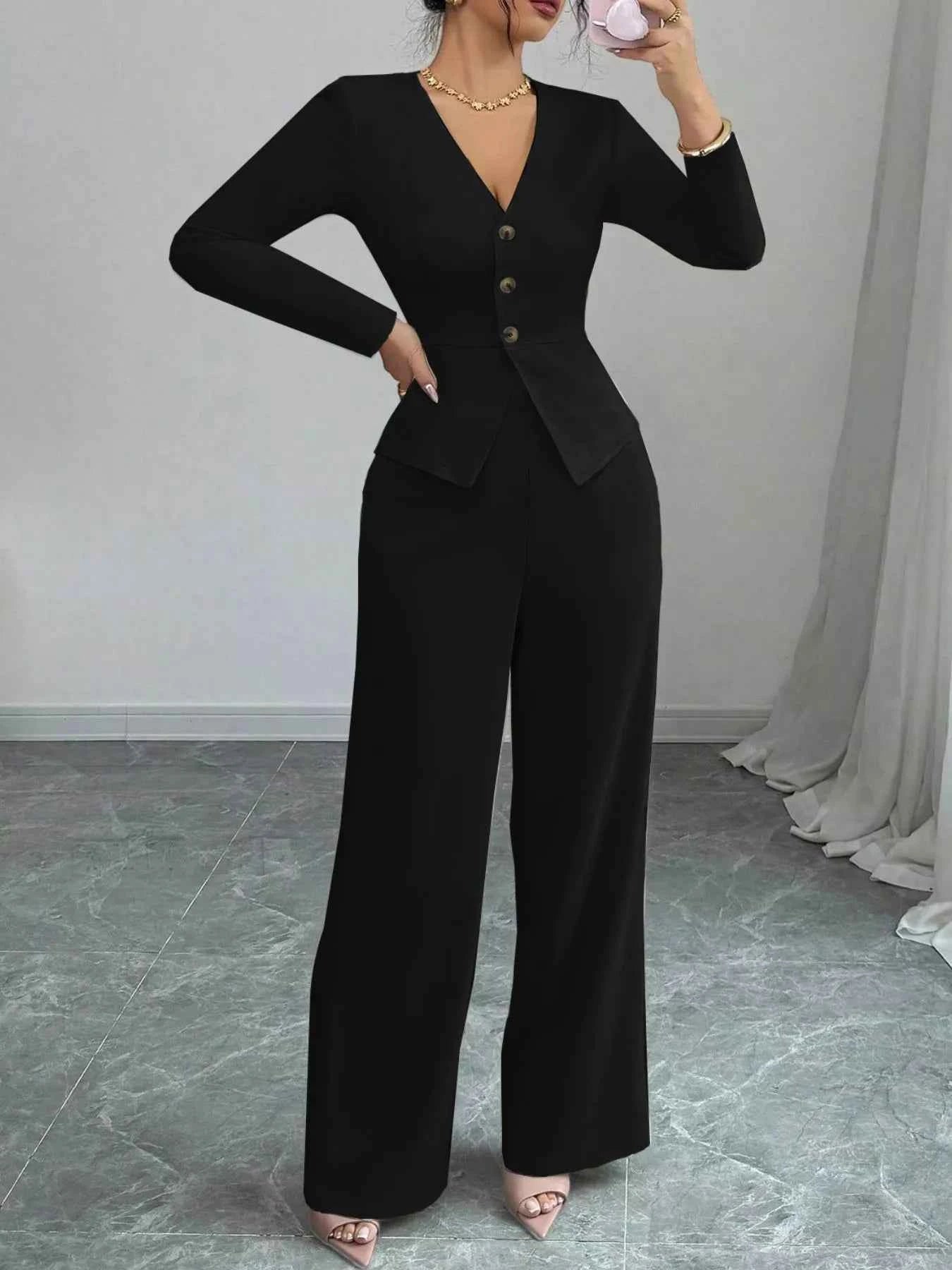 Button Up Long Sleeve Top and Pants Set Black 8e312c7b-c660-4295-9f12-3d21ab64d07c-Max-Origin