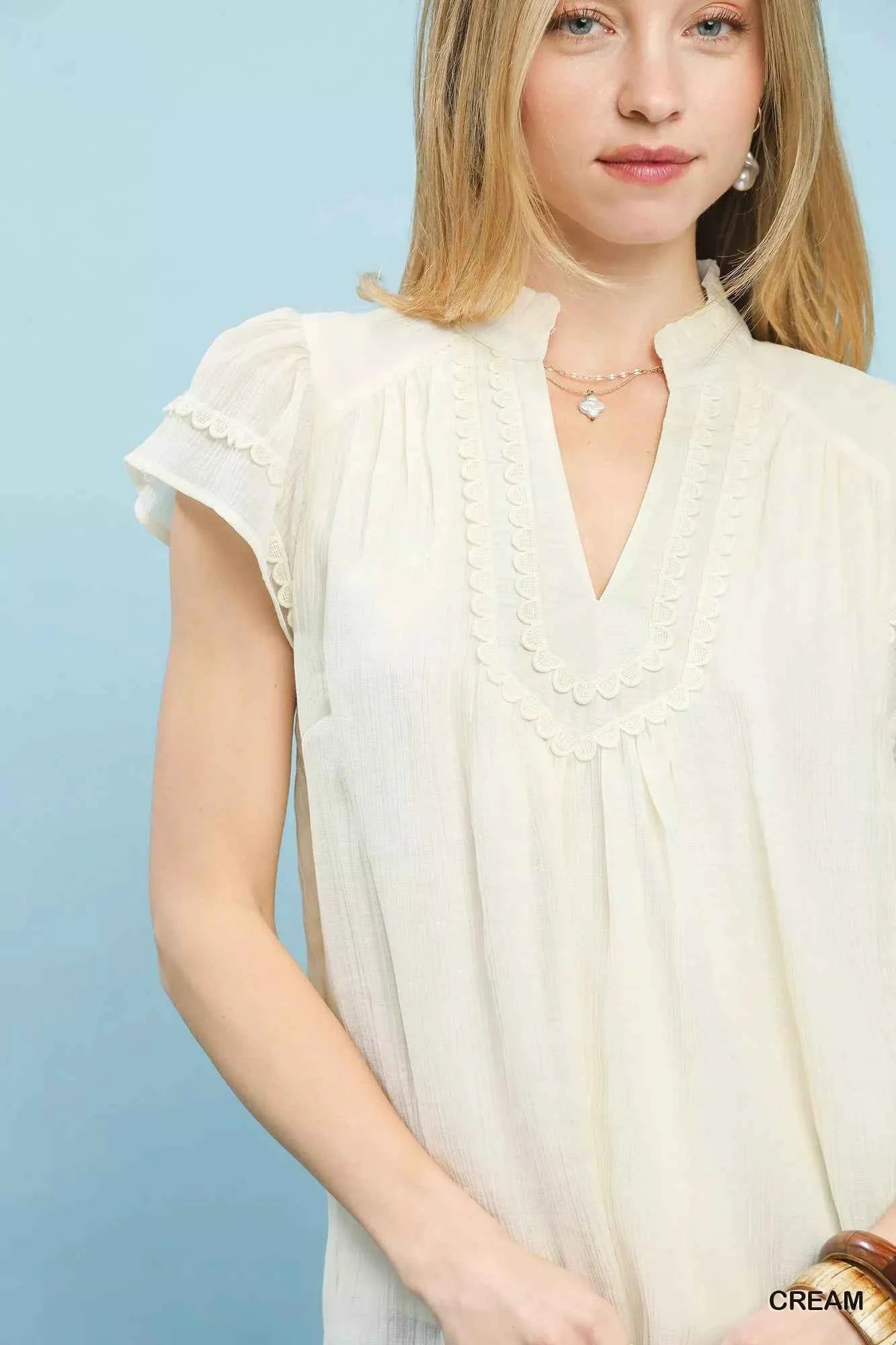 Scalloped Trim Flutter Sleeve Top 8e38c16f-9672-406c-a501-becdc2859c50-Max-Origin