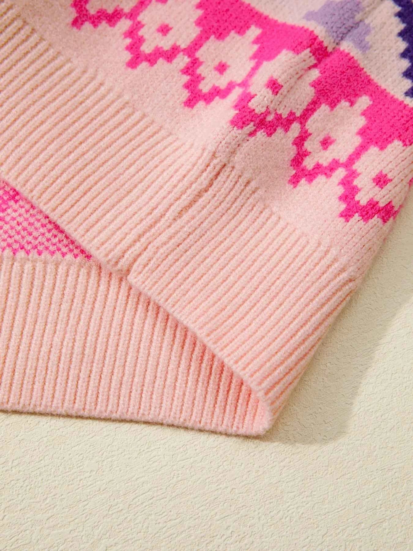 Multicolour Ethnic Christmas Pattern Knit Feather Cuffed Sweater 8e3dc77296924fb9b71e5f7517ac8d94-Max-Origin