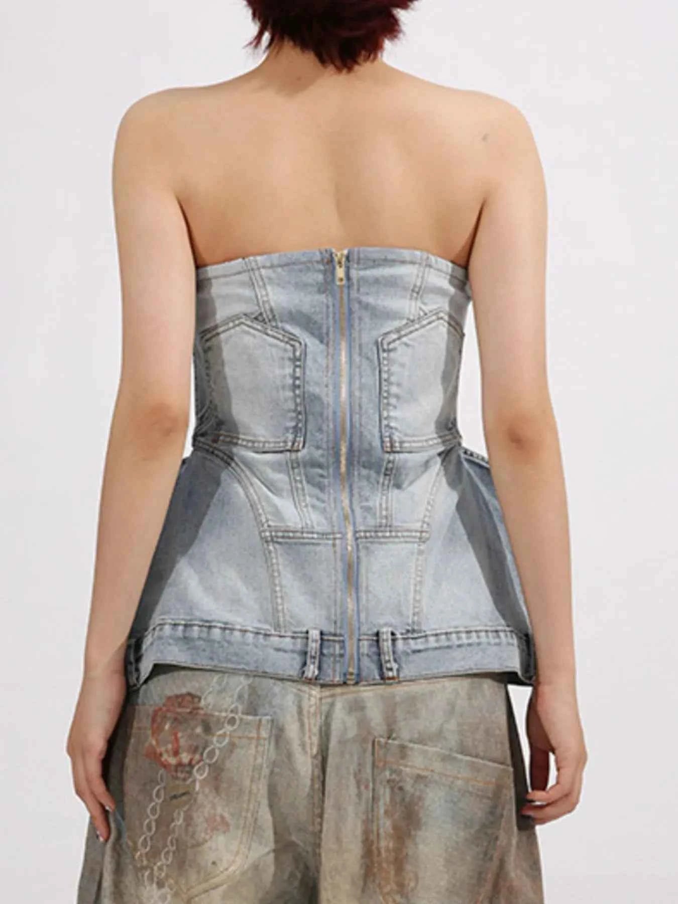 Zip Back Denim Tube Top 8e453d77-7470-48f9-ab63-1104c3165f69-Max-Origin