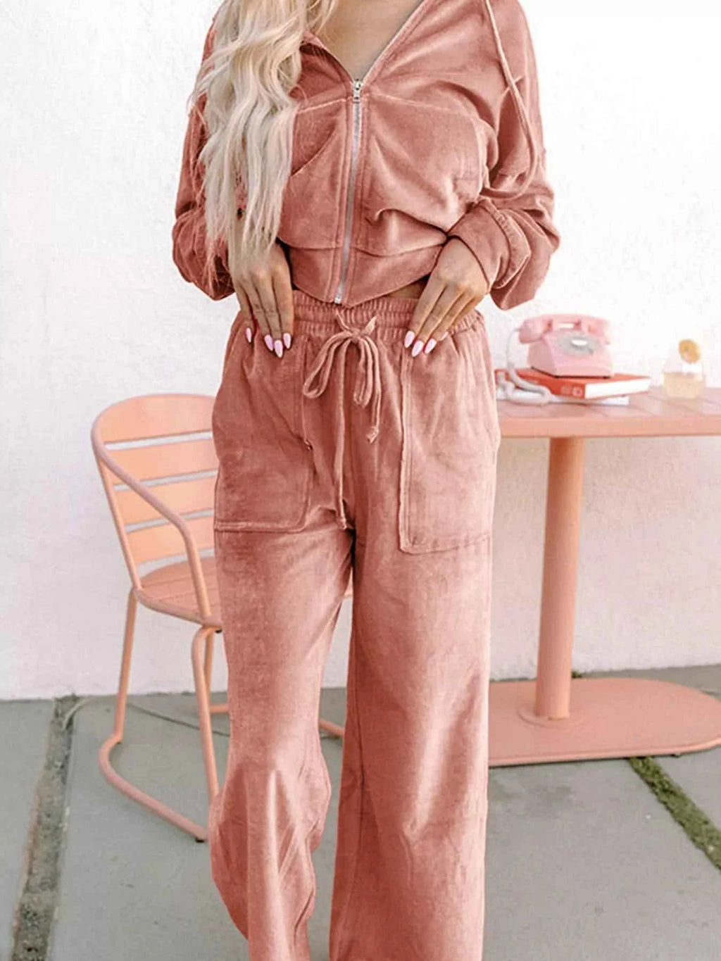 Zip Up Dropped Shoulder Hooded Top and Pants Set 8e52aafc6c2c47199922da1637594739-Max-Origin