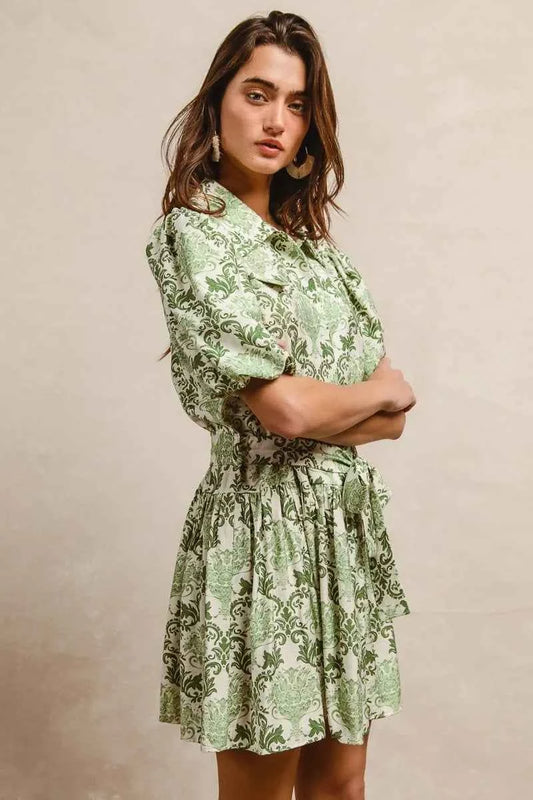 Tied Floral Short Sleeve Mini Shirt Dress 8e56300b0209415083834b985d9d03cc-Max-Origin
