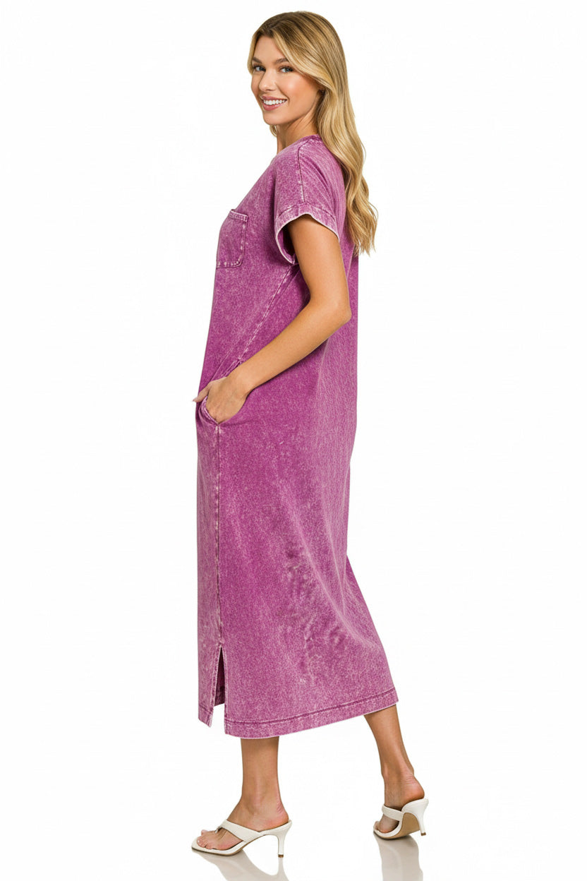 Zenana Washed Exposed Seam Short Sleeve T-Shirt Dress 8e56b2e2-3007-45c4-89b1-a7595cd366c3-Max