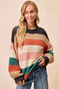 BiBi Stripes Color Block Chunky Sweater CHARCOAL TEAL COMBO 8e5750fa86a145768a4d9ae29a0a05ca-Max-Origin