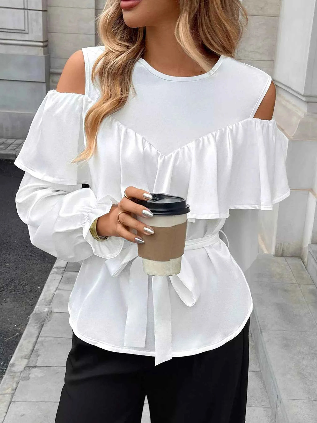 Ruffled Cold Shoulder Flounce Sleeve Blouse 8e5c1fdf0f98447da9dfdc770abb1ece-Max-Origin
