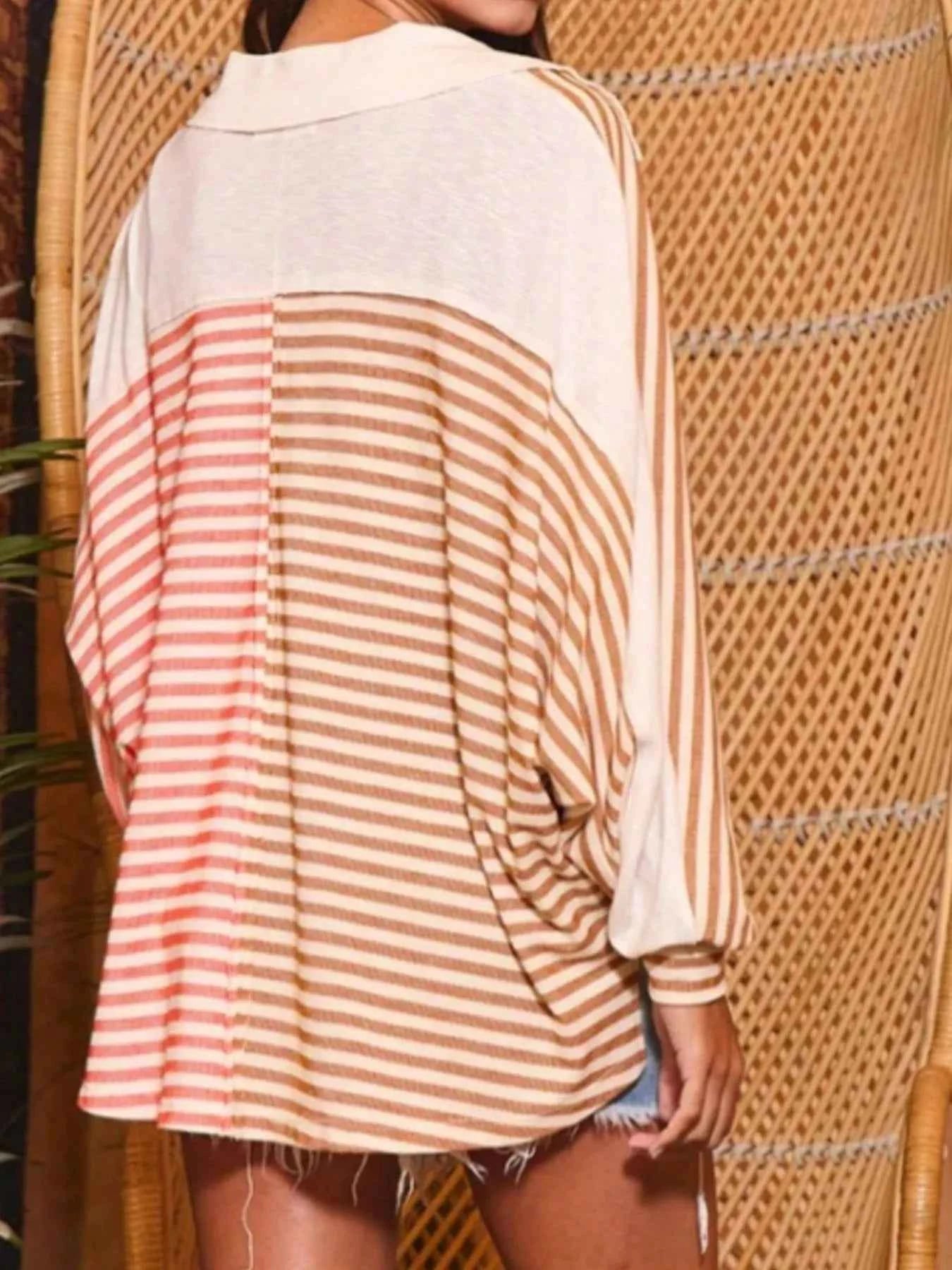 Striped Oversized Half Button Sweatshirt 8e613475-ffbc-4e25-a050-a6844e7c3c59-Max-Origin