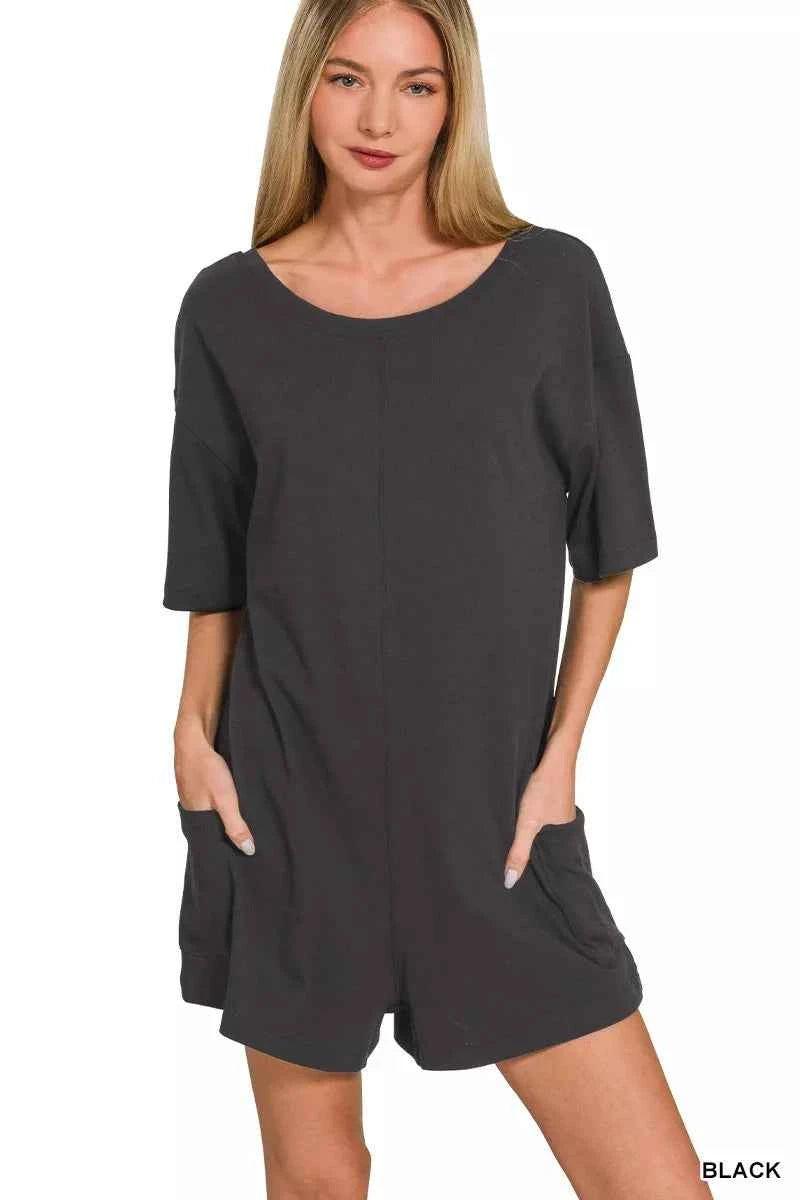 Zenana V or Scoop Neck Reversible 2-Way Romper BLACK 8e66b8cecfa349578ff8712e3d6a061c-Max-Origin
