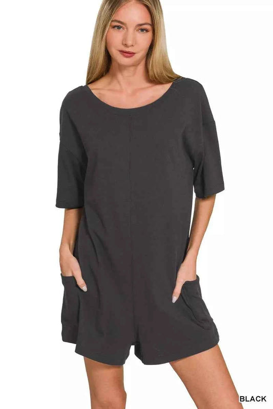 Zenana V or Scoop Neck Reversible 2-Way Romper BLACK 8e66b8cecfa349578ff8712e3d6a061c-Max-Origin