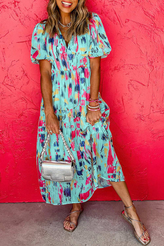 Sky Blue Abstract Print Short Puff Sleeve Tiered Maxi Dress Sky Blue 8e69677a794e8d9d-_1