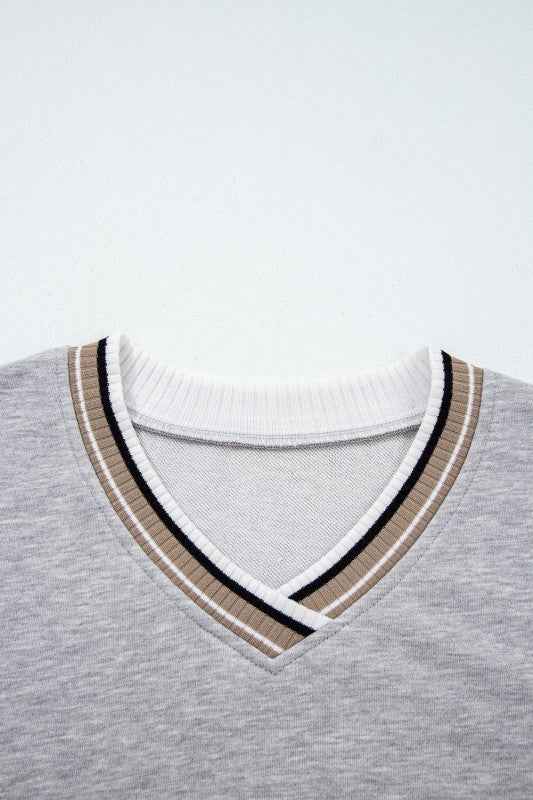 Varsity Contrast Stripe Trim V-Neck Sweatshirt 8e6e2ed3-ec29-4209-a464-6b65b21b8d7b