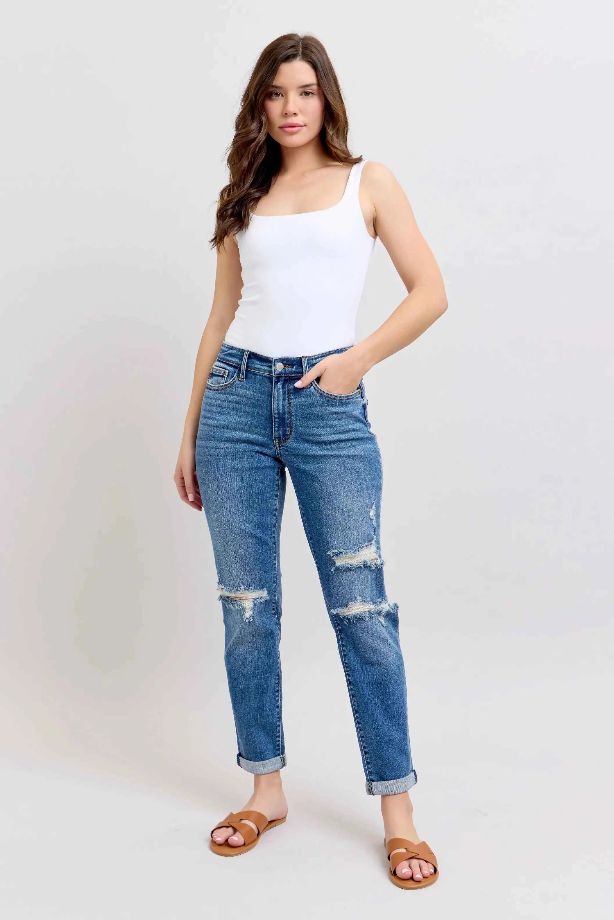 Judy Blue Full Size Mr Vintage Wash Boyfriend Fit W/ Destroy Jeans Plue Size 8e7047f5cad04271a1fd7543dcbc2de8-Max-Origin