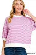 Zenana Striped Contrast Trim Banded Bottom Top BRIGHT MAUVE 8e90ae2d05b641a1b855fe78d4fd47a1-Max-Origin