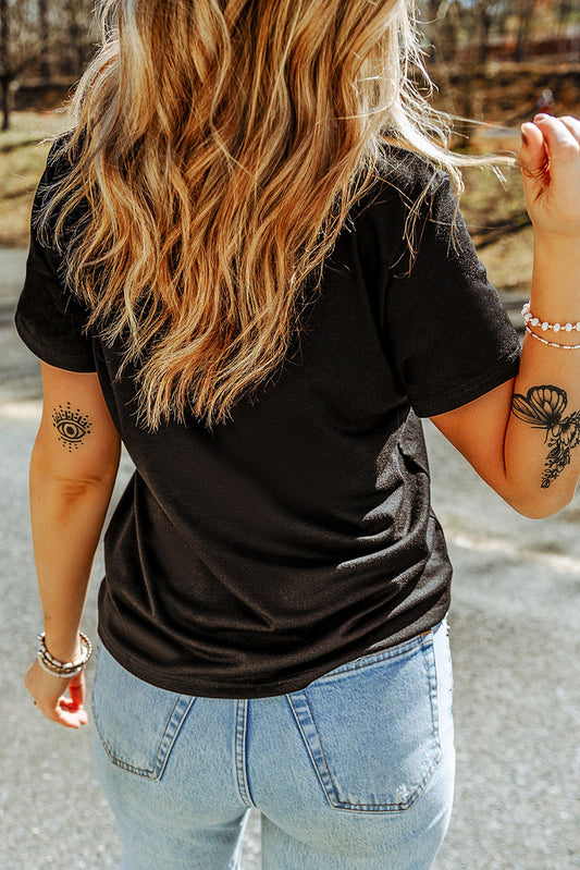 Black Shimmering Sequin Bow Ball Patterned Game Day Casual Tee 8e95ee8efa894302