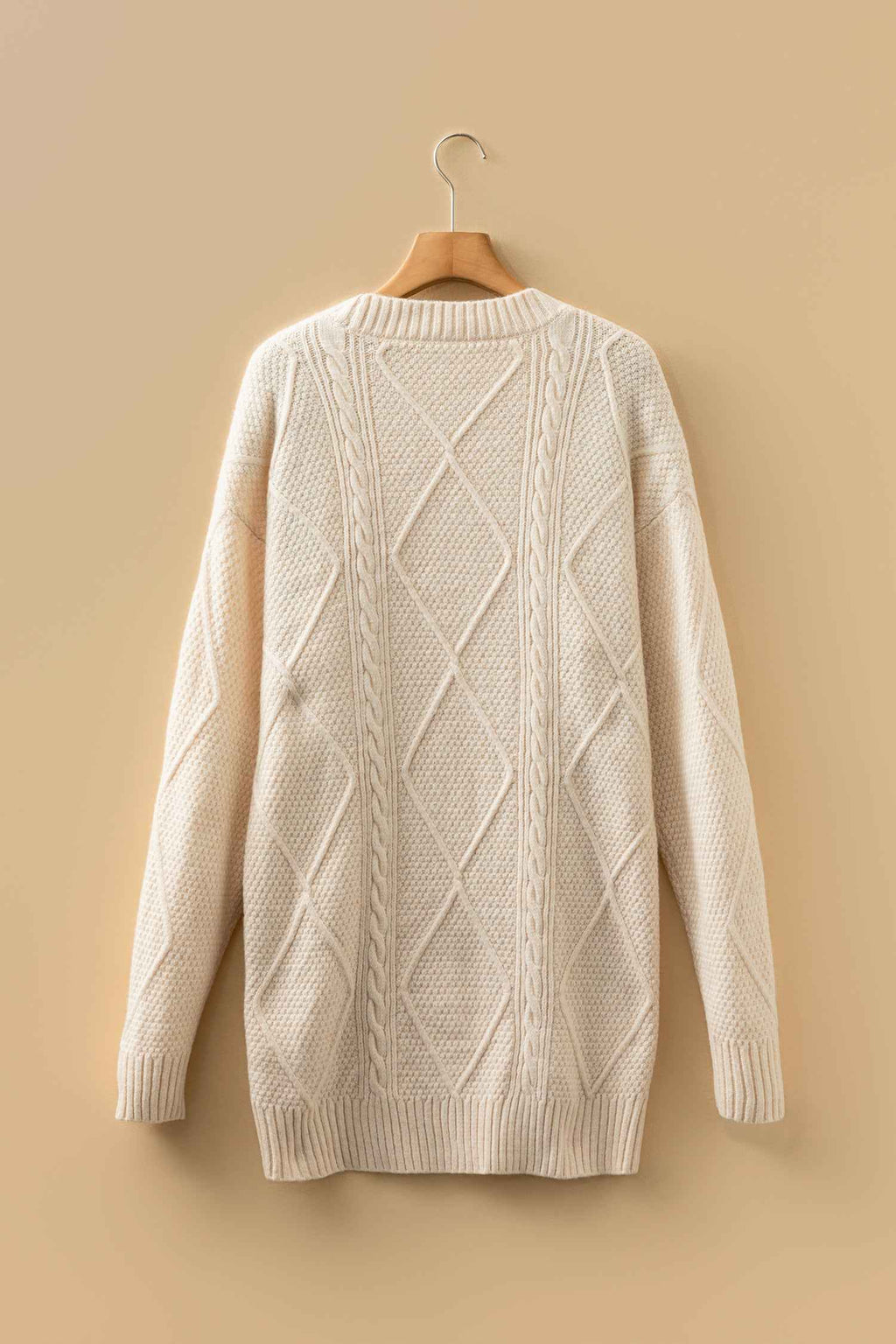 Oatmeal Cable Knit Drop Shoulder Loose Fit Sweater Dress 8e97f8e825d36352