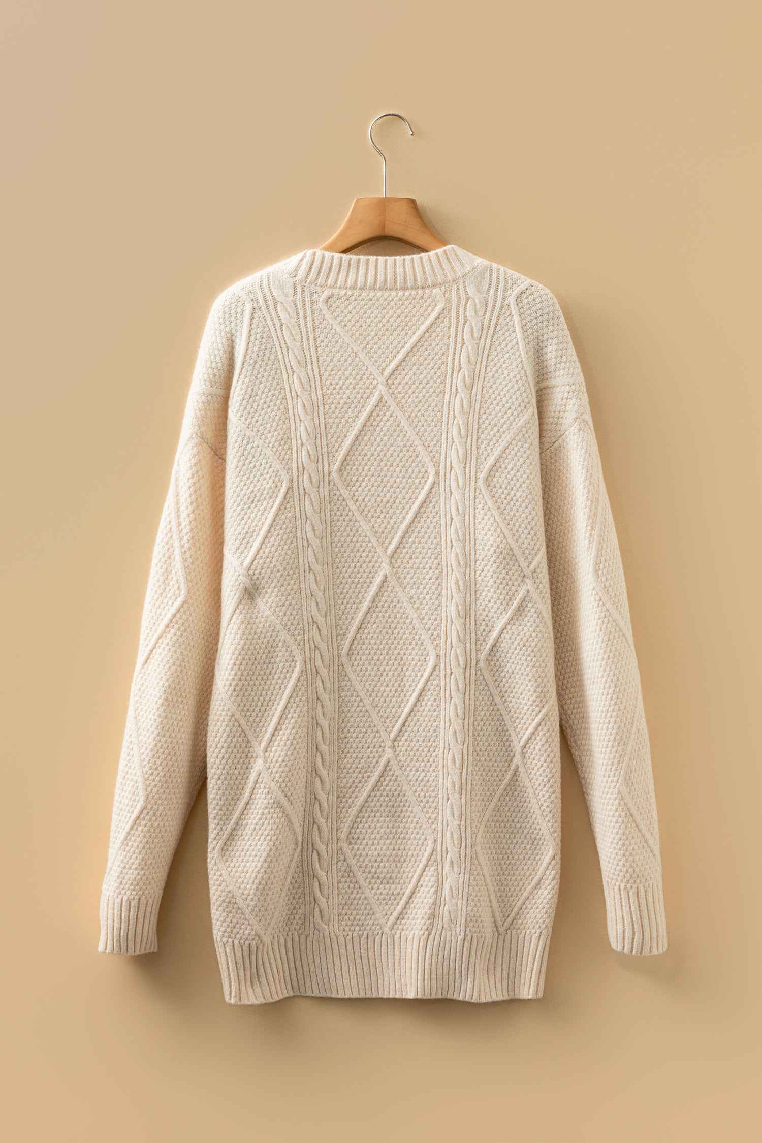 Oatmeal Cable Knit Drop Shoulder Loose Fit Sweater Dress 8e97f8e825d36352