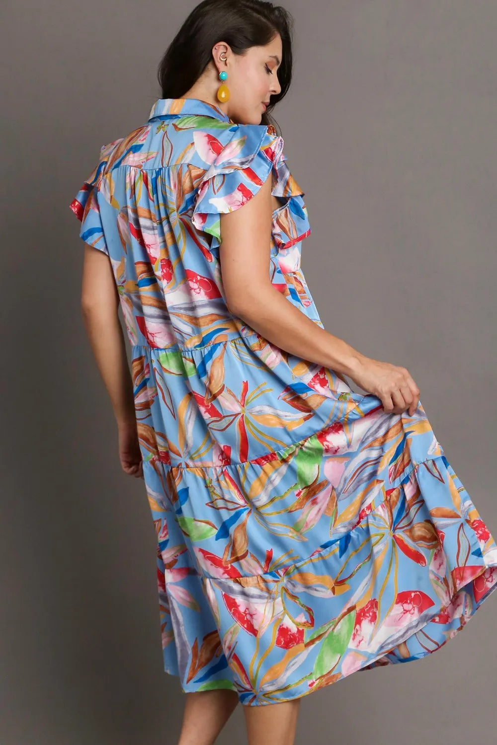 Umgee Full Size Leaf Print Double Layered Ruffle Sleeve Tiered Midi Dress Plus Size 8e9cd4b1-5bc2-4e83-bc9e-f09cac34f29e-Max