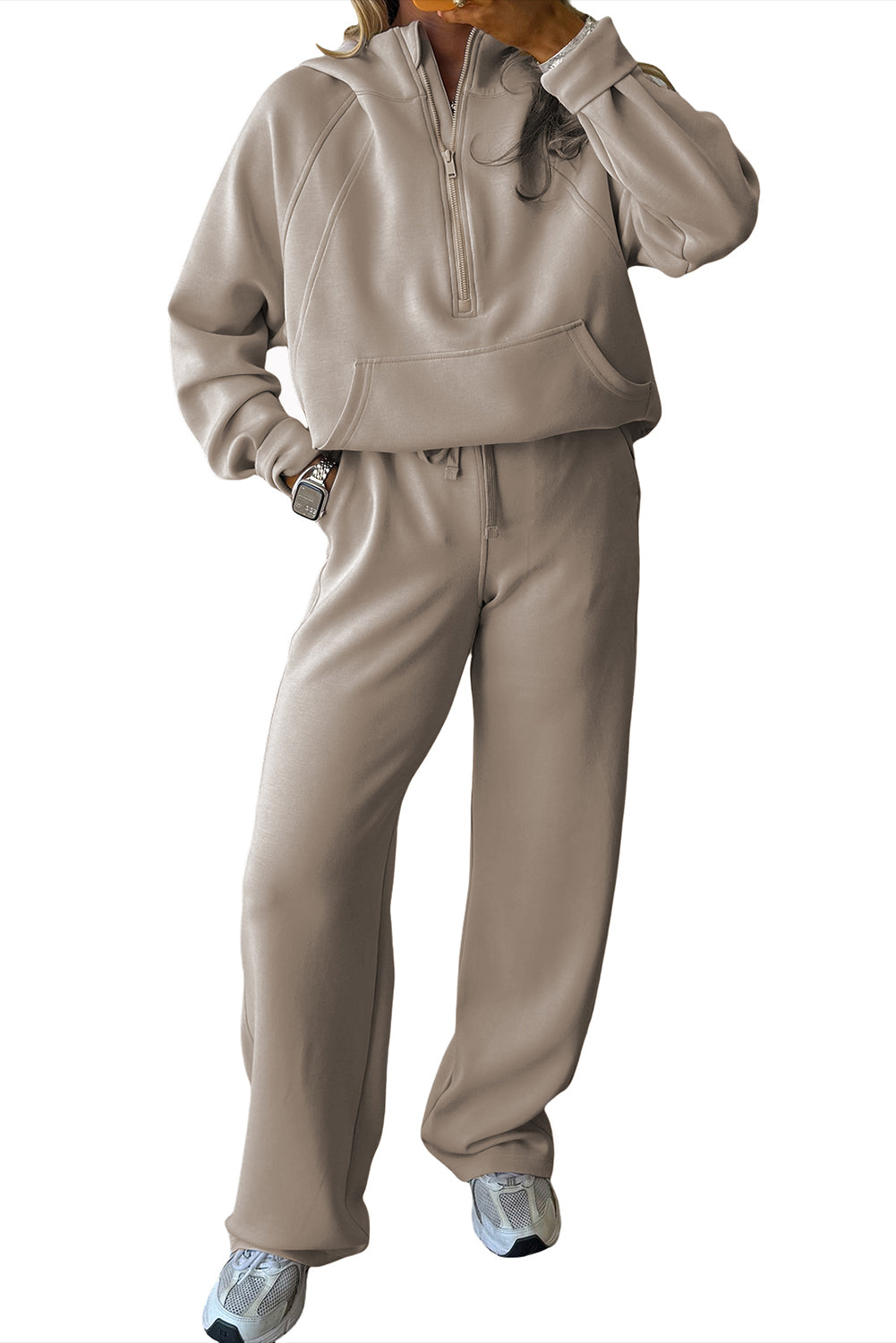 Beau Blue Half Zip Thumbhole Sleeve Hoodie Active Pants 2pcs Outfit 8ea633a4954fbdff