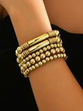 5 Piece Stainless Steel Beaded Bracelet Gold One Size 8ea7512f-6f57-46bd-b0ef-059aa1ef5df7-Max-Origin