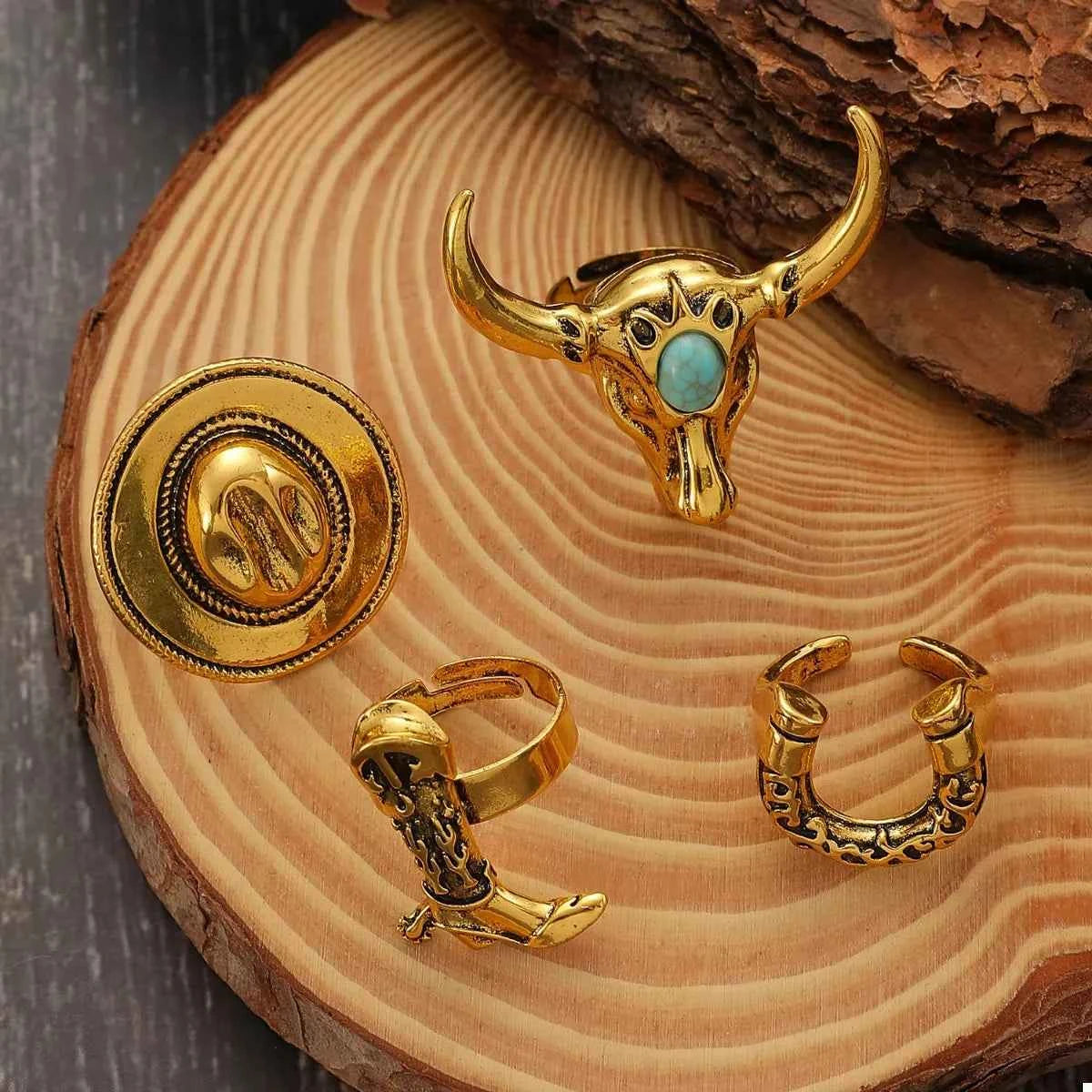 4 Piece Vintage Western Style Bull Head Rings Gold onesize 8ea98e4f-3232-43ef-8fa4-7e7ee9b30fe9-Max-Origin