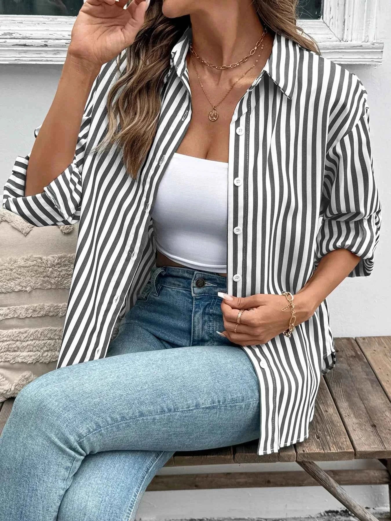 Striped Oversized Button-Up Shirt 8eb5549224cb4fdebaacce00c1c9ffa5-Max-Origin
