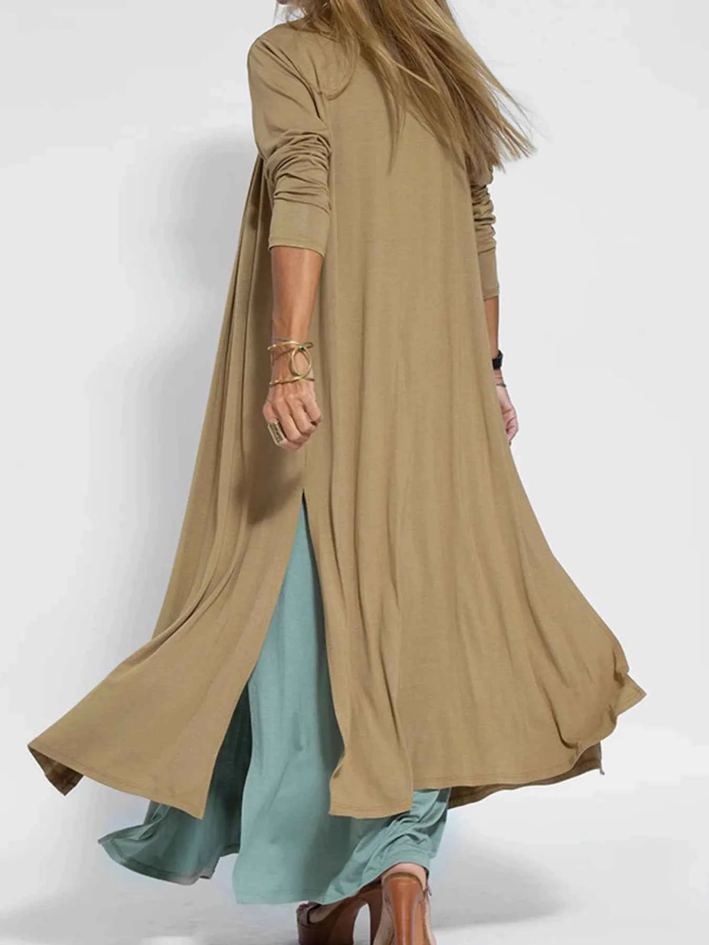 Full Size Open Front Side Slit Longline Cardigan Plus Size 8ec44a01-7d4e-4920-b2a9-4b98b8b87542-Max-Origin