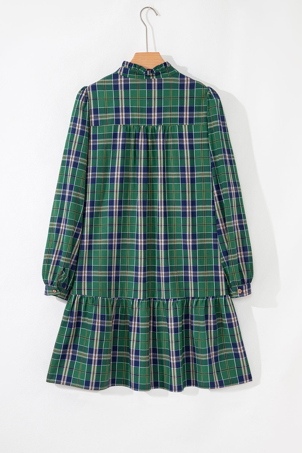 Green Plaid Print Frill Neck Long Sleeve Mini Dress 8ec585a99d6097d6
