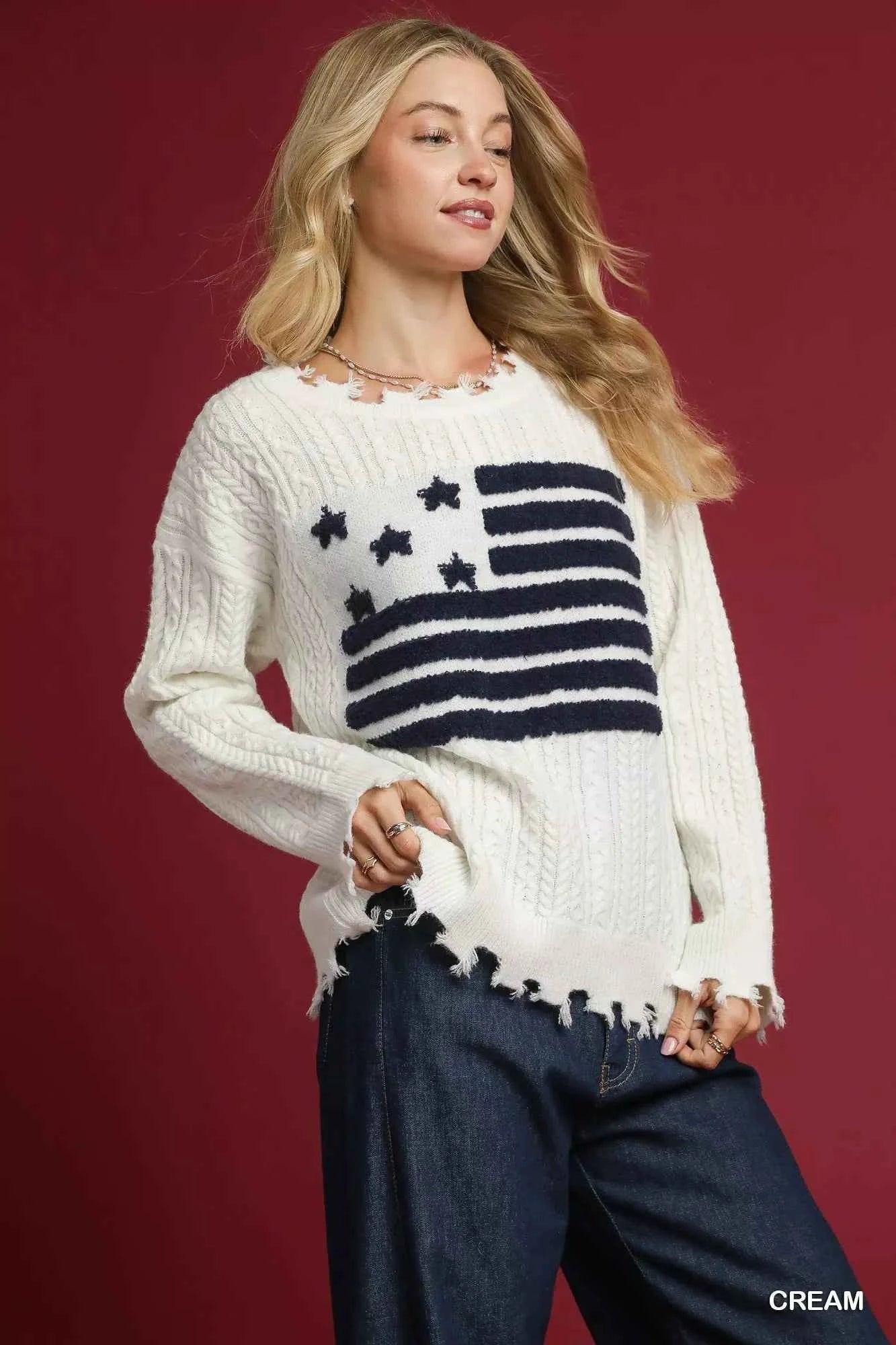 Umgee Distressed American Flag Sweater 8eccba35-d8ab-48d5-ad79-8eed05720b5d-Max-Origin