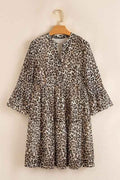 Leopard 3/4 Sleeve V-Neck Dress Khaki 8ed81f30-c1f2-4b8e-8305-efbcc7649e93