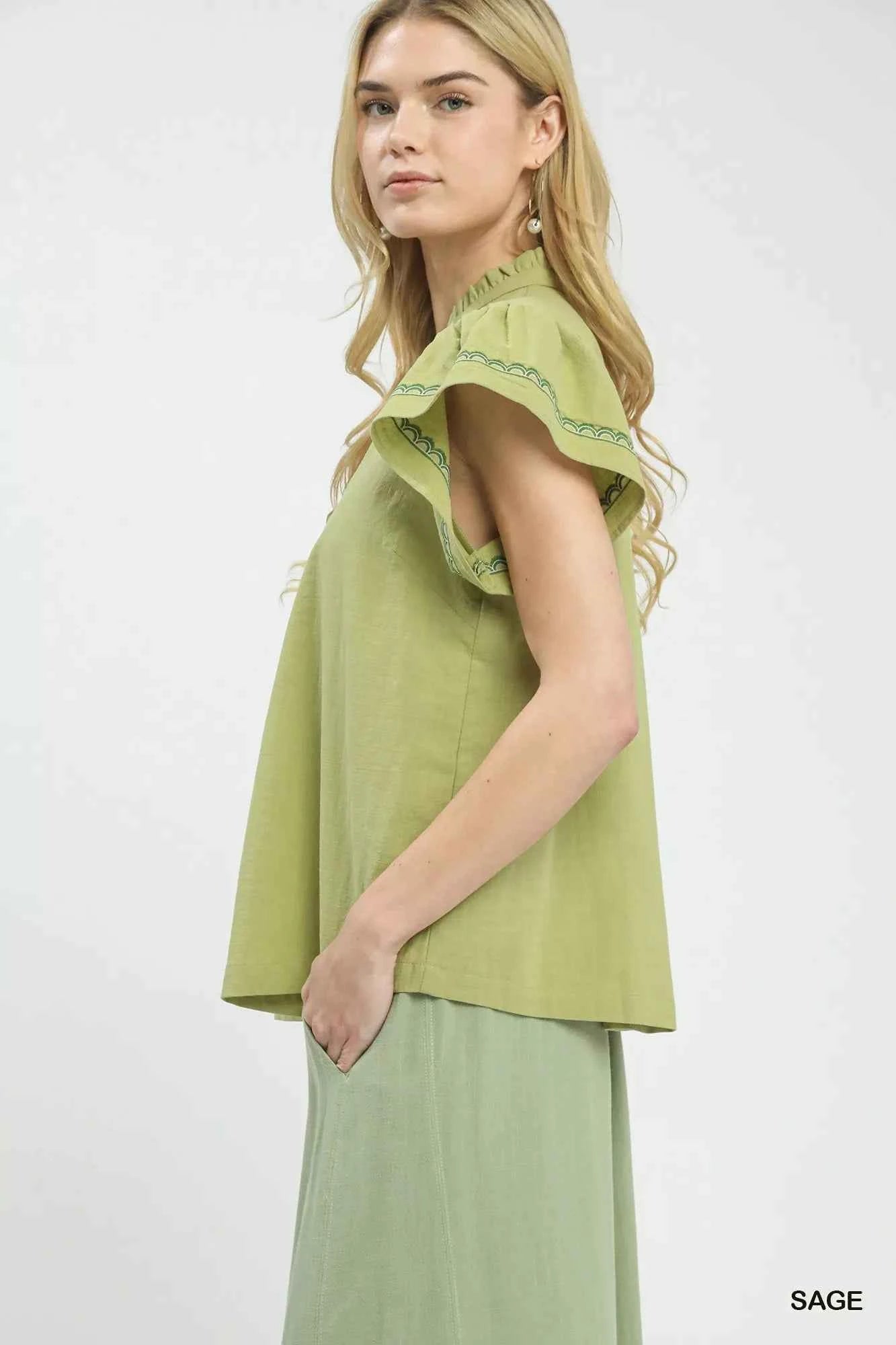 Umgee Embroidered Flutter Sleeve Blouse 8edc7696-66d4-4712-b181-0841f08b3af9-Max-Origin