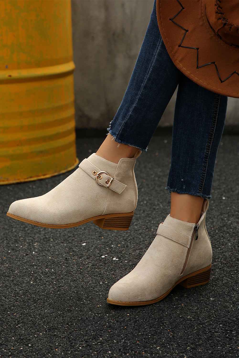 Beige Retro Pointed Toe Ankle Boots 8edd55e0b789ba21