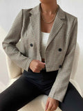 Plaid Lapel Collar Cropped Blazer Multicolor 8eddad01120140bfaef3e5279f05a25b-Max-Origin