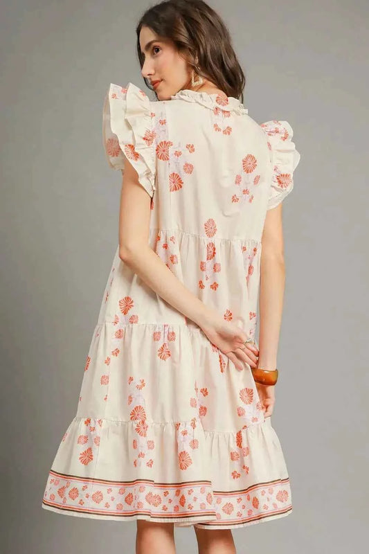 Printed Tie Neck Ruffle Cap Sleeve Dress 8ede2faa-fe71-4cf5-b4d3-1bbc5f97951d-Max-Origin