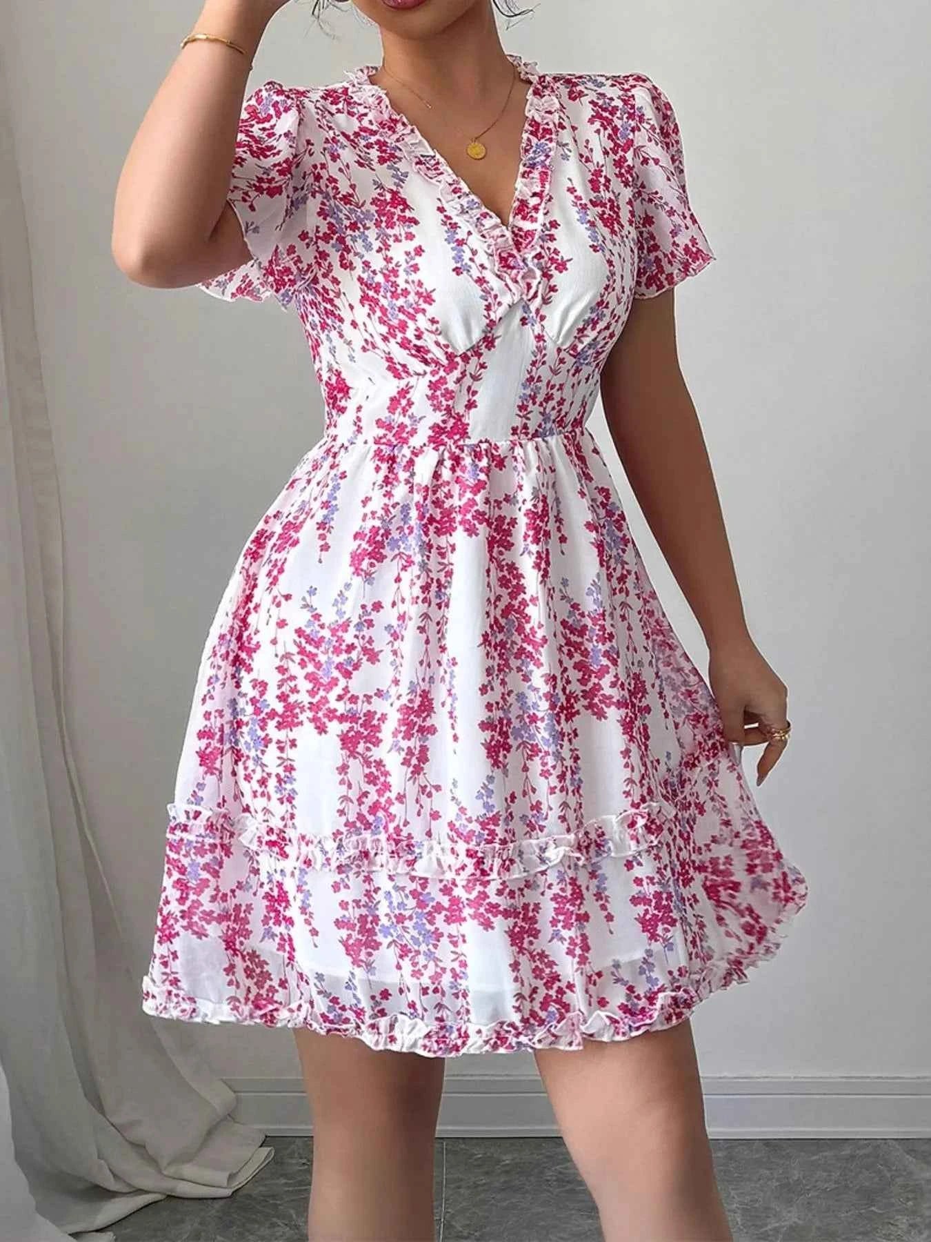 Floral Wrap Dress with Flutter Sleeves Pink 8ee1b142-6217-4f3a-ae0b-a8bd7cae9406-Max-Origin