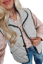 Black Striped Snap Button Scalloped Hem Winter Vest 8ee2036a5494b7dc