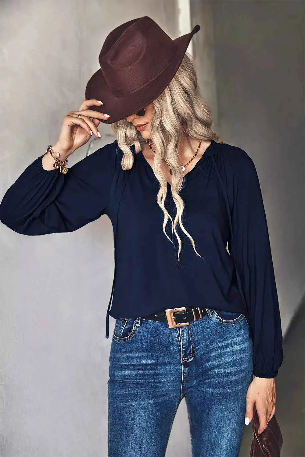 Tie Neck Long Sleeve Blouse 8ee9a72e-9675-49b2-ab65-e61b74b2dc29-Max-Origin