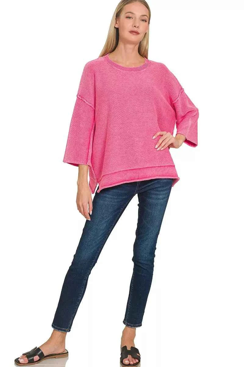 Zenana Washed 3/4 Sleeve Boxy Sweater 8eecbe0a061b40a499a41a71a6dc32a0-Max-Origin