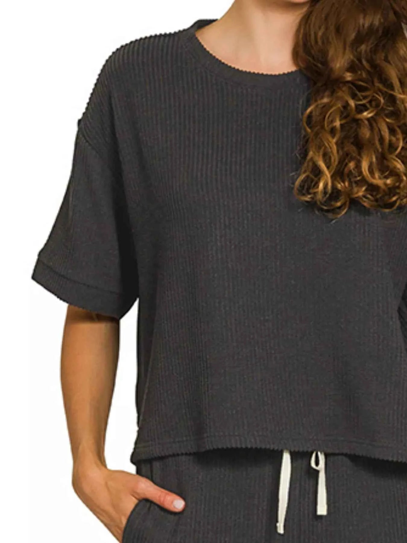 Zenana Raised Rib Short Sleeve Tee & Pants Set
