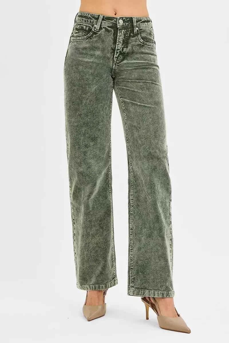 Tummy Control Mid Rise Straight Leg Corduroy Pants FOREST 8ef3b8b4-19fb-4e92-9ecc-d5a00d2aa1c0-Max-Origin