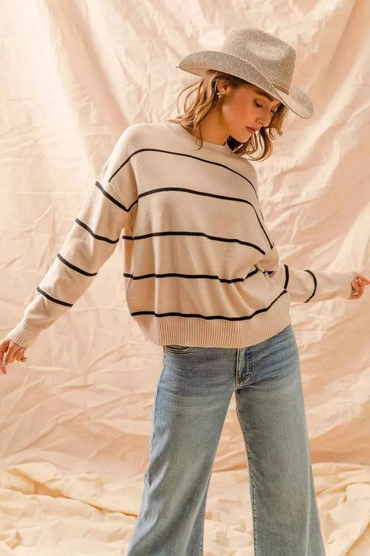 Stripe Crew Neck Basic Essential Sweater 8ef69c38d7924593950098f7308e0611-Max-Origin